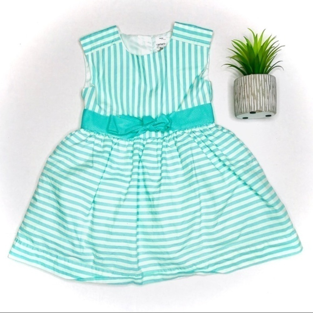𝅺carter’s Mint Striped Bow Easter Dress